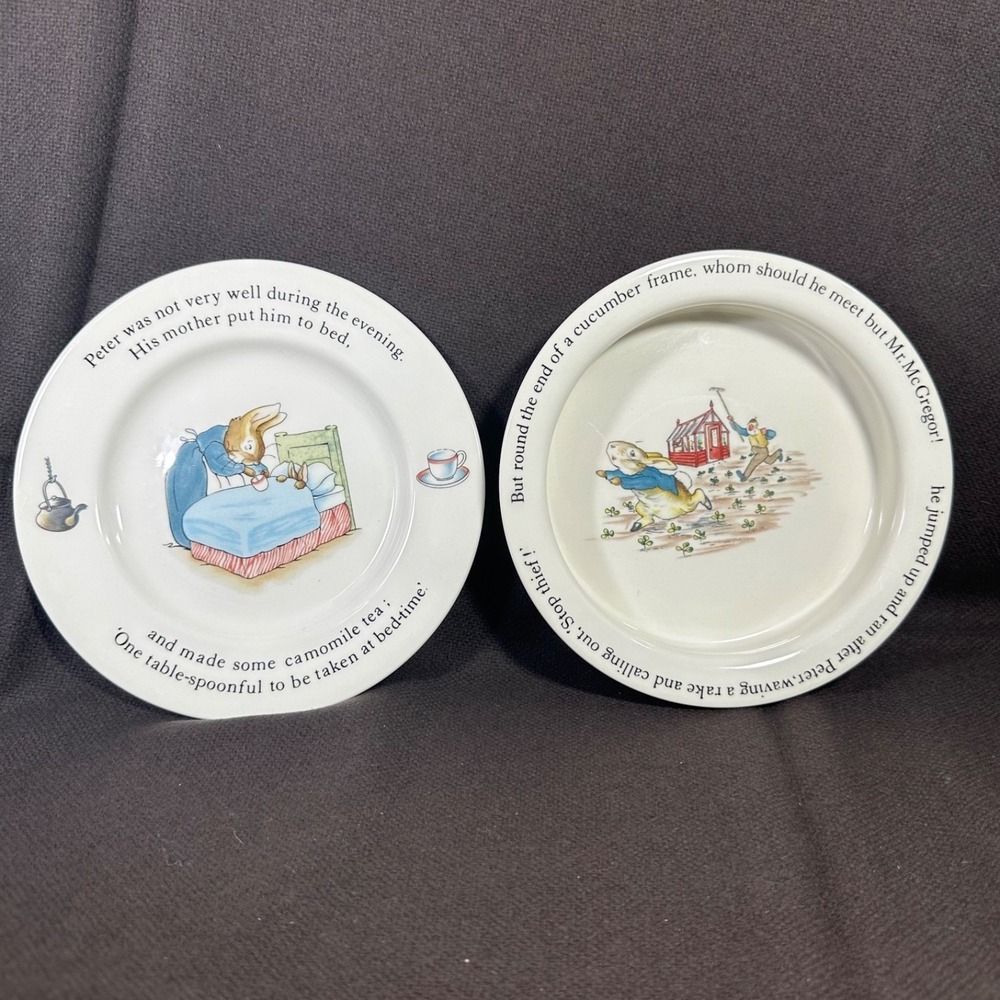 2 pc Beatrix Potter PETER RABBIT Wedgwood of Etruria & Barlaston Child Dish Set